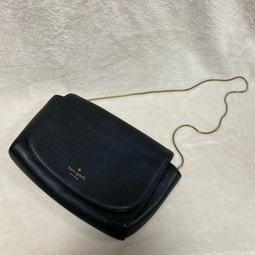 Kate Spade Jill Longacre Couth Black Leather Shoulder Bag Handbag‎ Chain Strap